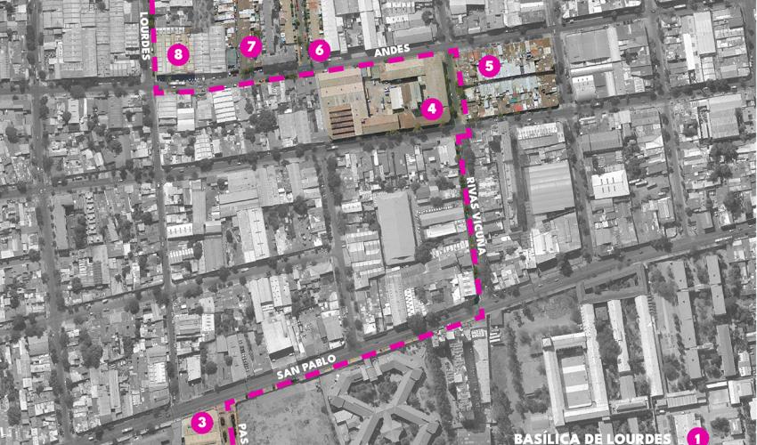 Ruta a recorrer por distintos Sitios de Interés Patrimonial del Barrio Matucana - Lourdes en Quinta Normal